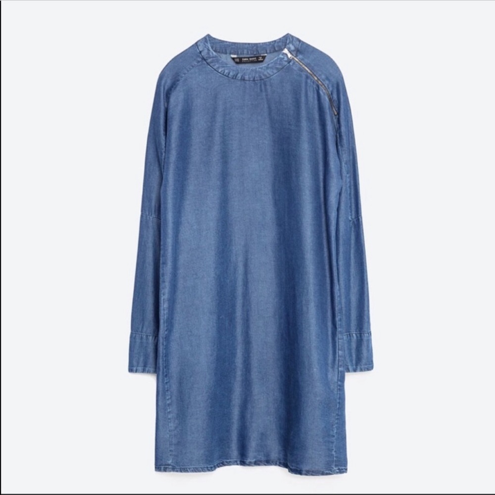 Zara Chambray Long Sleeve Dress with Zipper, SZ M